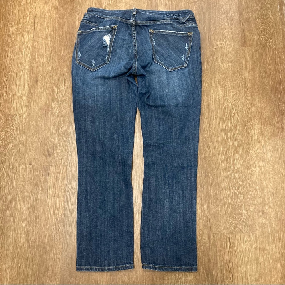 Vigoss Women's Dark Blue Distressed Cropped Jeans The Thompson Tomboy Boyfriend - Picture 5 of 16